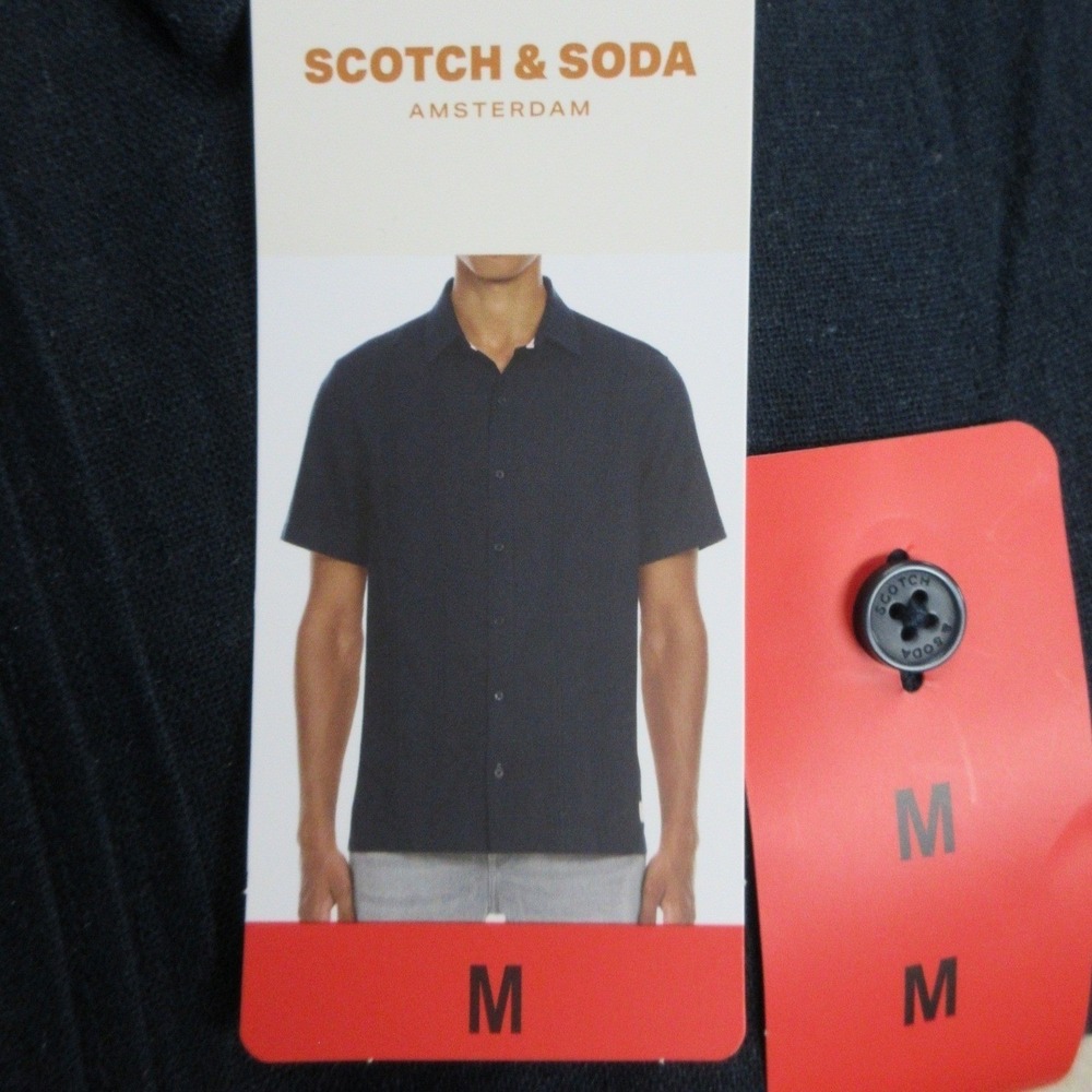 SCOTCH & SODA Linen Blend Bowling Shirt Sz Medium Navy Blue Relaxed Fit Top NWT